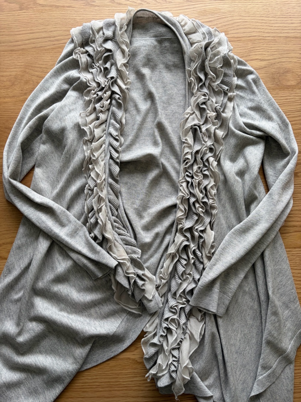 Silk Cashmere Magaschoni Gray Ruffle-Trim Open Cardigan